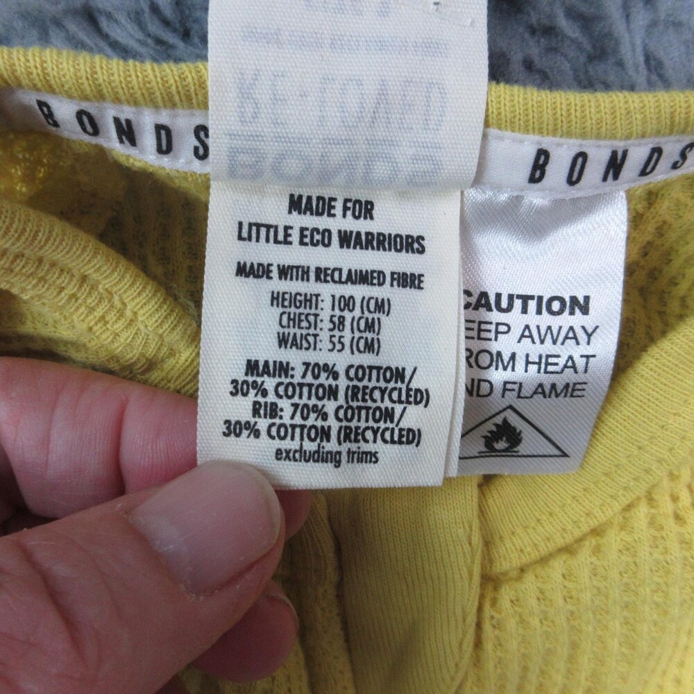 Bonds Coverall One Piece Kids 4 Yellow Eco Thermal Waffle Knit Zip Pajamas NWT - Picture 10 of 16
